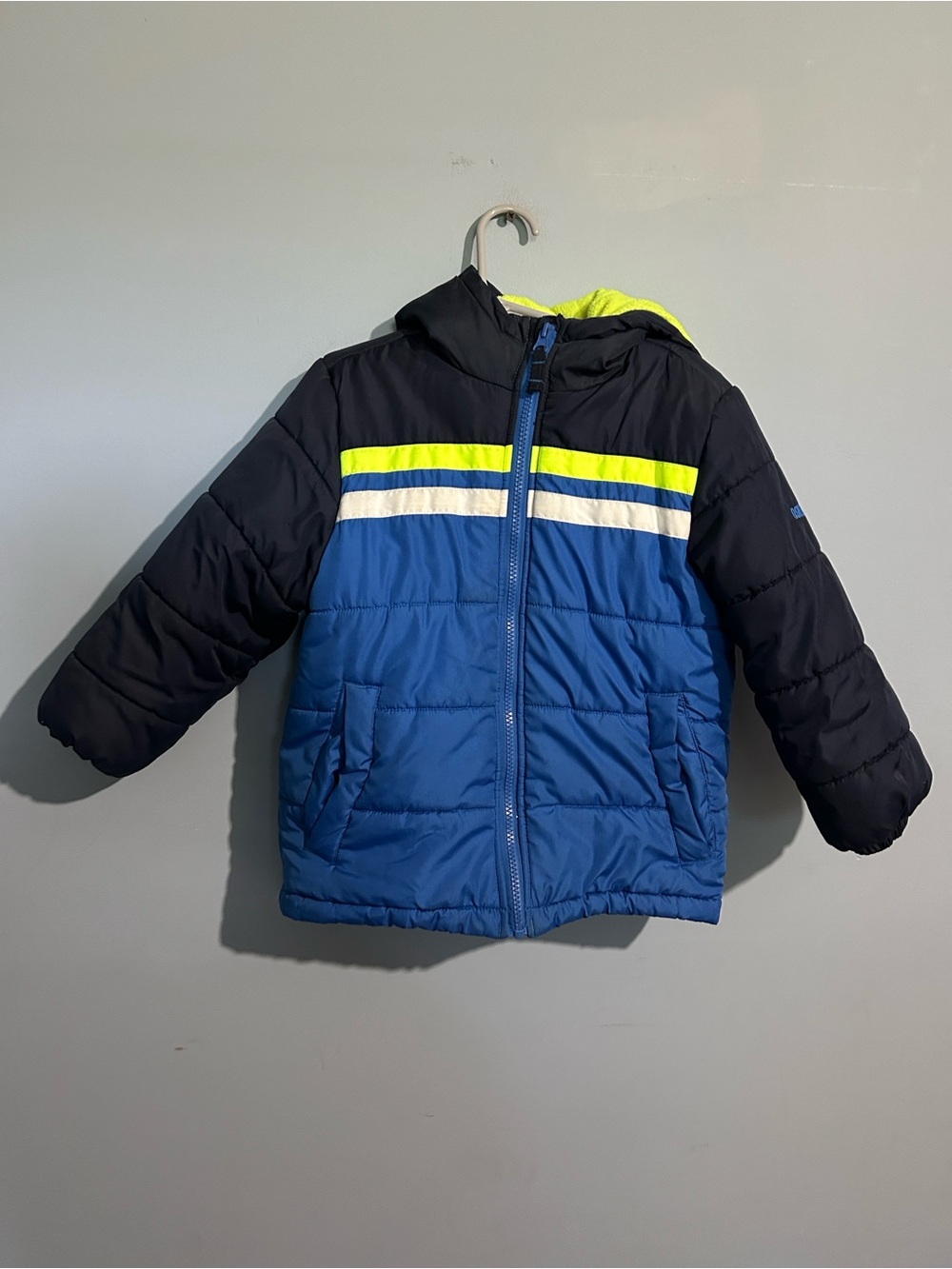 OshKosh B'gosh Blue and Black Puffer Jacket with Neon Stripe
